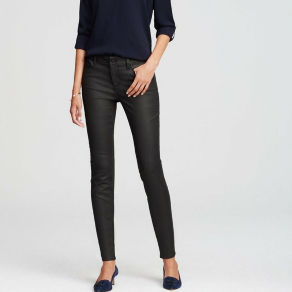 Ann Taylor Skinny Wax Coated Ankle Slim Cut Fitted Black Petite Jeans Jeggings